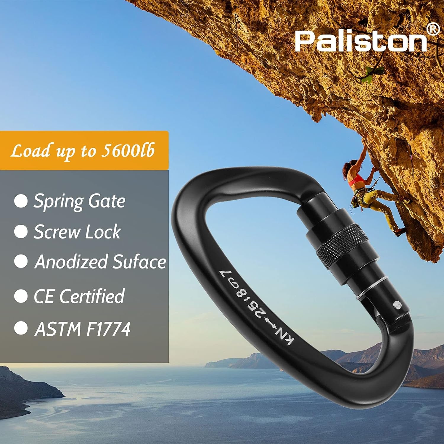 Unleash Your Climbing Potential with the Heavy-Duty 25kN Locking Carabiner - 5600Lb Screw Gate D Shape for Ultimate Safety and Performance