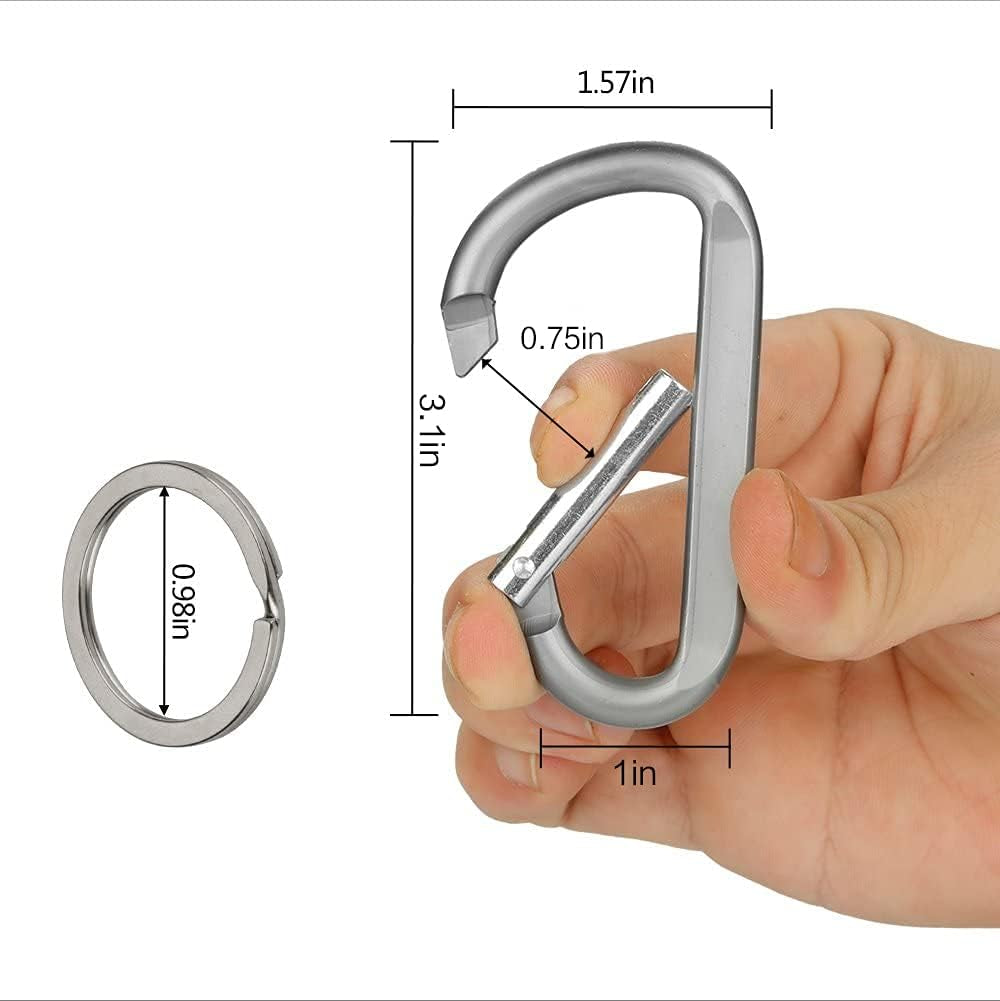 6-Piece Set of 3" Durable Aluminum Carabiner Clips with Keyrings - Perfect for Outdoor Adventures and Everyday Use!