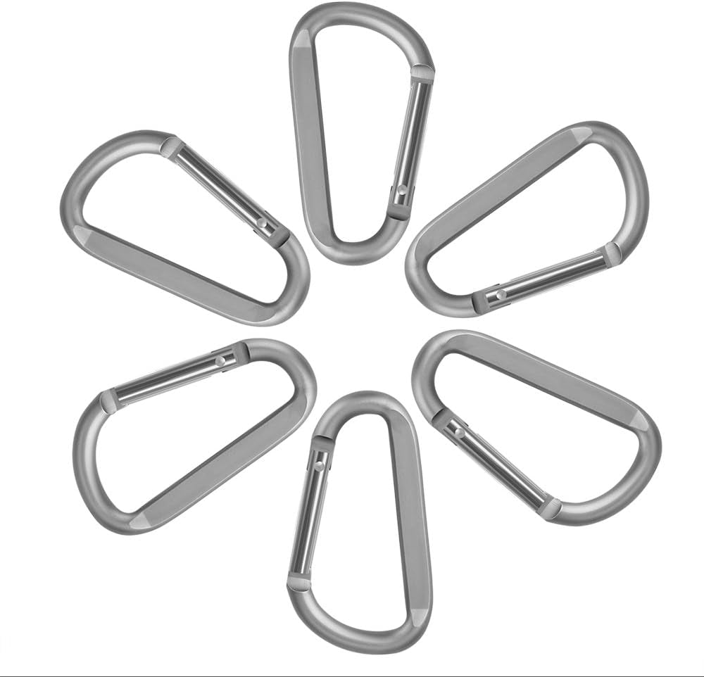 6-Piece Set of 3" Durable Aluminum Carabiner Clips with Keyrings - Perfect for Outdoor Adventures and Everyday Use!