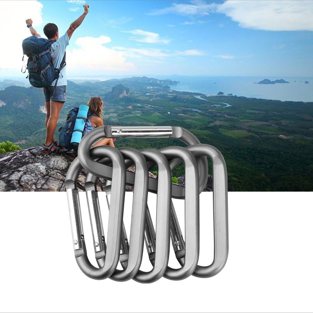 6-Piece Set of 3" Durable Aluminum Carabiner Clips with Keyrings - Perfect for Outdoor Adventures and Everyday Use!