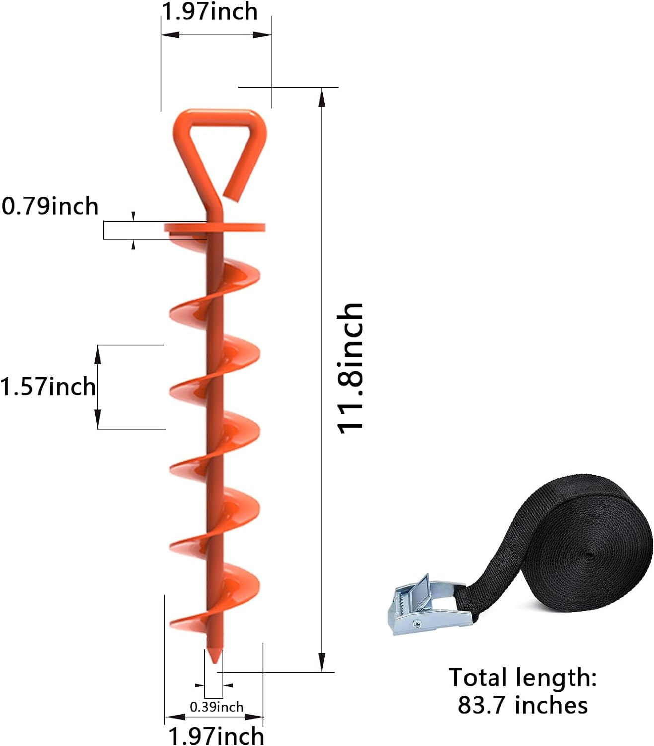 Heavy Duty Orange Steel Stakes Kit for Trampolines, Canopies, and Dog Tie-Outs - Set of 4 with Bonus Strong Belt for Extra Security